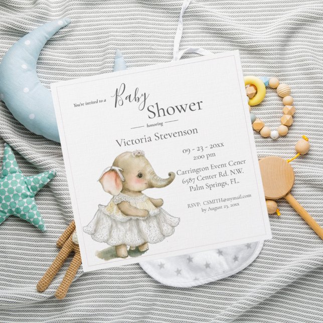 Cute Elephant Baby Girl Shower Invitation (Creator Uploaded)
