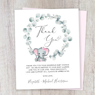 Cute Elephant Baby Girl Shower Thank You
