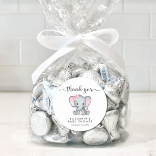 Cute Elephant Baby Girl Shower Thank You Classic Round Sticker