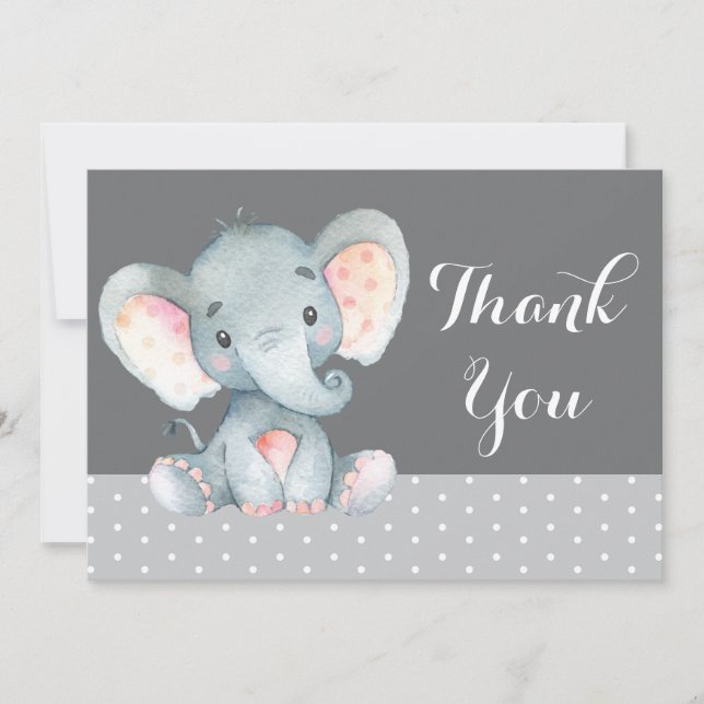 Cute Elephant Baby Grey Thank You Card (Front)