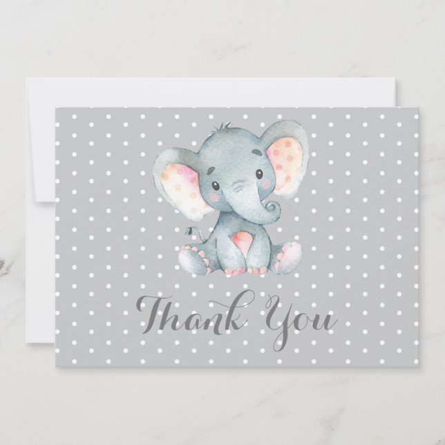Cute Elephant Baby Grey Thank You Card (Front)