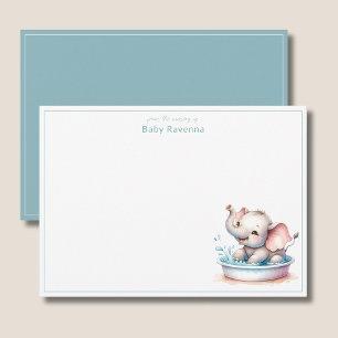 Cute Elephant Baby in Water Nursery Thank You Card