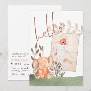 Cute Elephant Baby Photo Birth Announcement