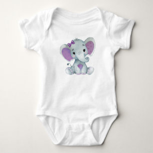 Cute elephant baby pruple bodysuit rustic
