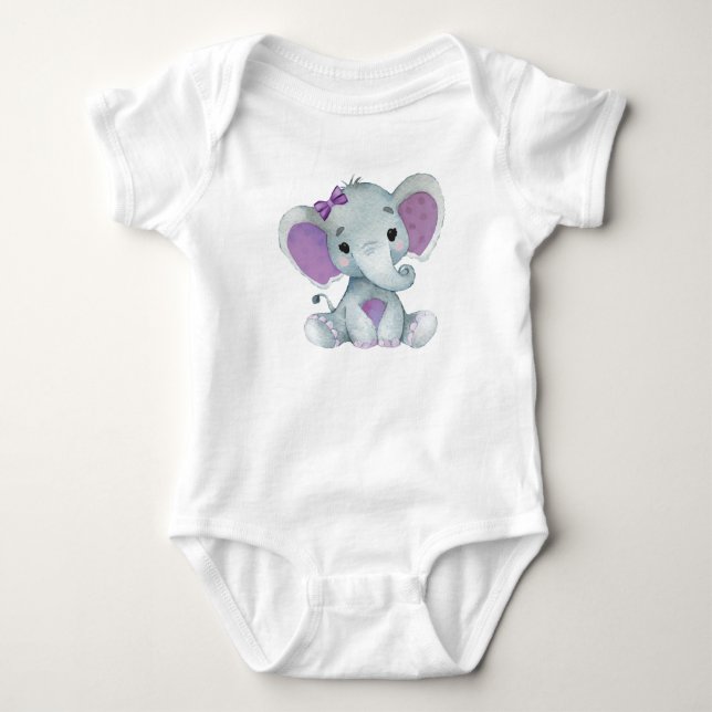 Cute elephant baby pruple bodysuit rustic (Front)