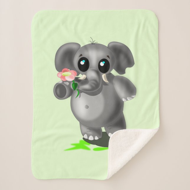Cute Elephant Baby Sherpa Blanket - Choose Colour (Front)