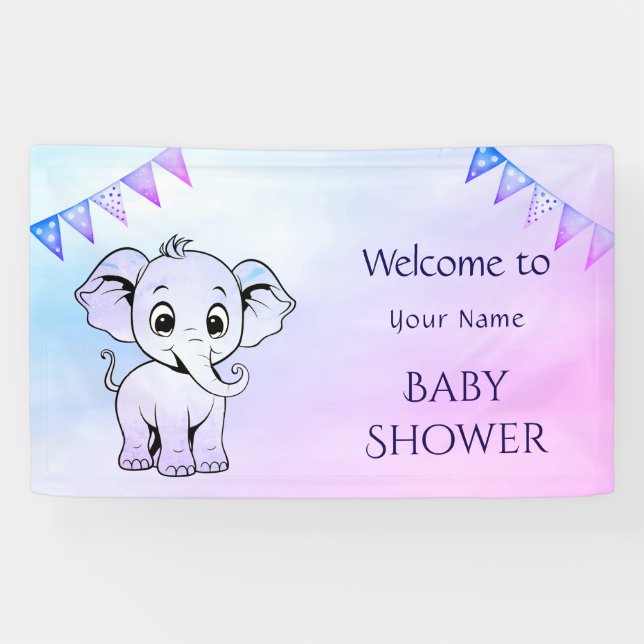 Cute Elephant Baby Shower Banner (Horizontal)