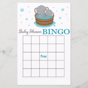 Cute elephant baby shower bingo card
