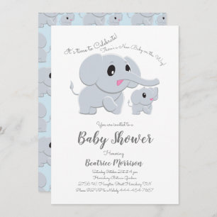 Cute Elephant Baby Shower Blue Boy Invitation