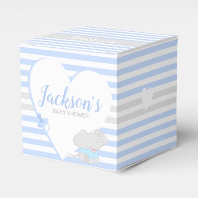 Cute Elephant Baby Shower Blue Favour Box (Front Side)