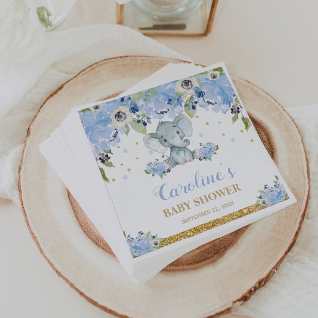 Cute Elephant Baby Shower Blue Floral  Napkin (Creator Uploaded)