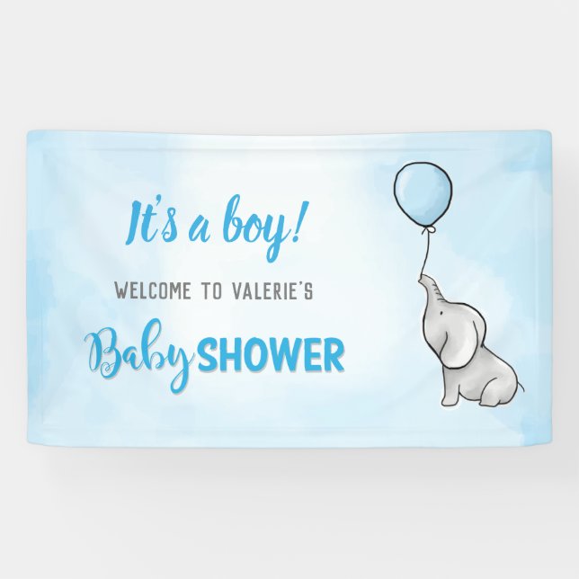 Cute elephant baby shower boy banner (Horizontal)