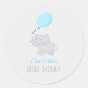 Cute Elephant Baby Shower Boy Classic Round Sticker