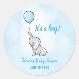 Cute elephant baby shower boy classic round sticker