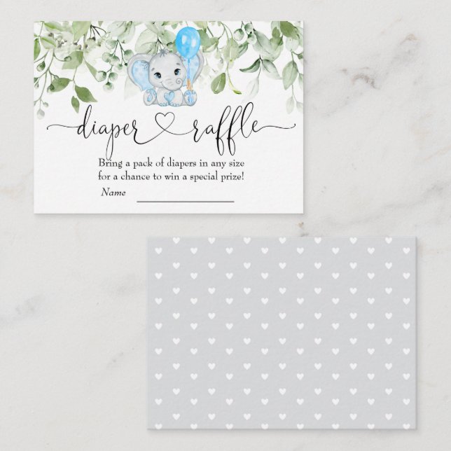 Cute Elephant Baby Shower  Boy  Diaper Raffle Enclosure Card (Front/Back)