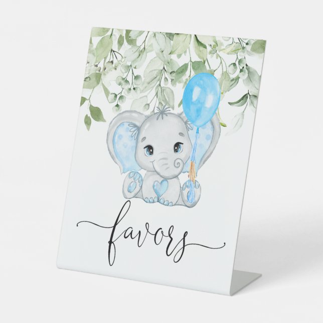 Cute Elephant Baby Shower Boy  Favours  Pedestal Sign (Front)