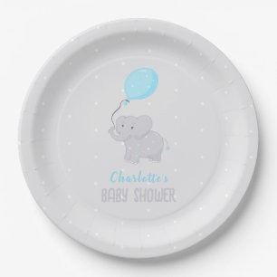 Cute Elephant Baby Shower Boy Paper Plate