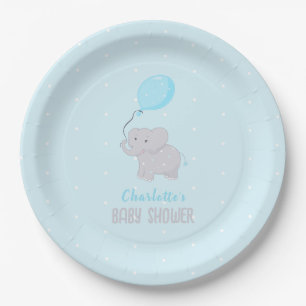 Cute Elephant Baby Shower Boy Paper Plate