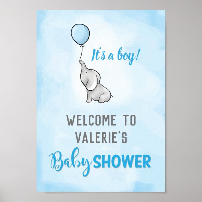 Cute elephant baby shower boy poster (Front)