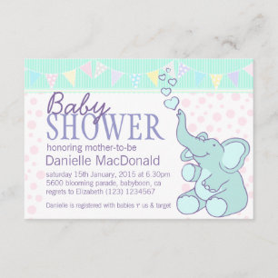 Cute Elephant baby shower bunting invitation