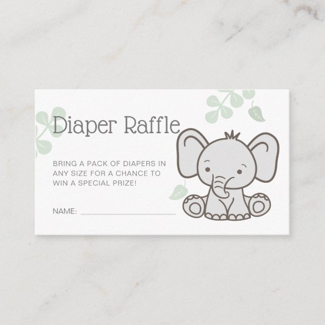 Cute Elephant Baby Shower Diaper Raffle Enclosure Card (Front)