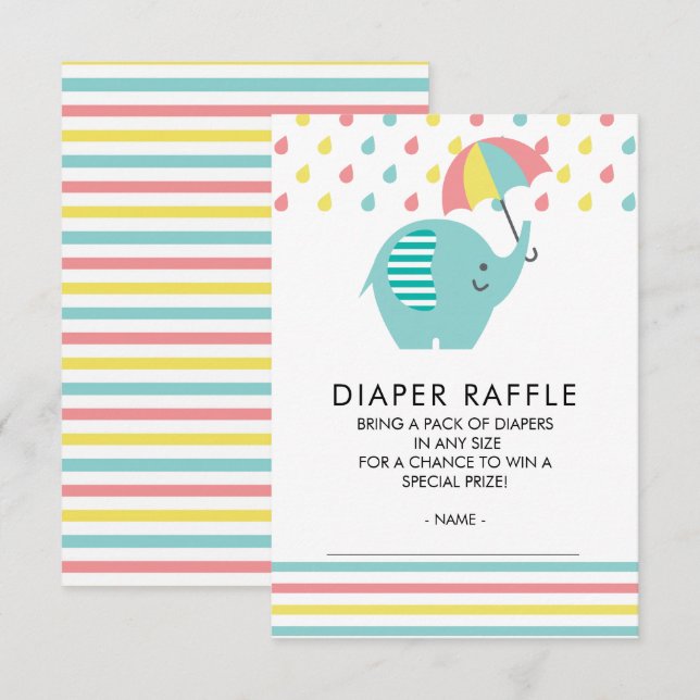 Cute Elephant Baby Shower Diaper Raffle Ticket Invitation (Front/Back)