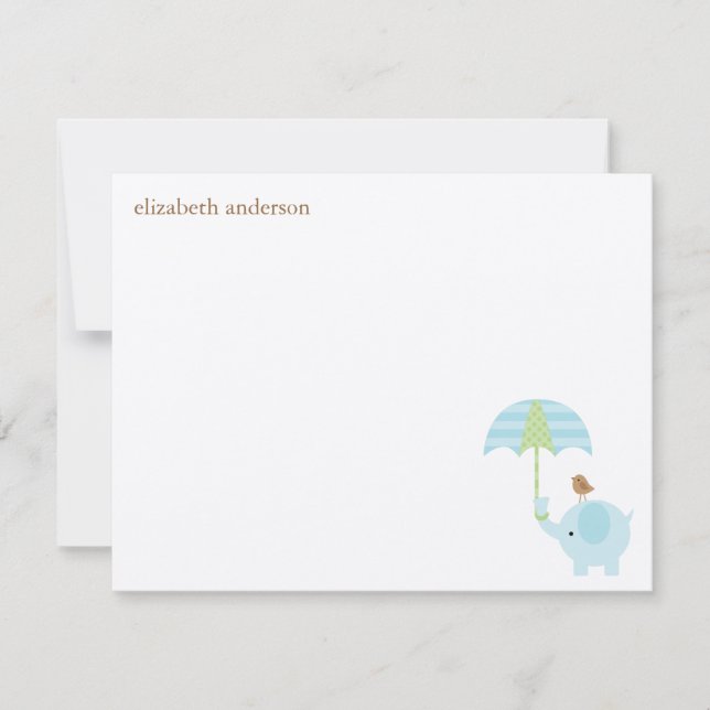 Cute Elephant Baby Shower Flat Thank You Cards (Front)