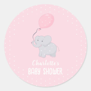 Cute Elephant Baby Shower Girl Classic Round Sticker