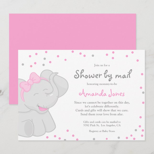 Cute Elephant Baby Shower Girl 🎀 🐘  Invitation (Front/Back)