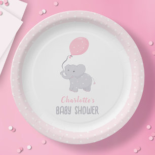 Cute Elephant Baby Shower Girl Paper Plate