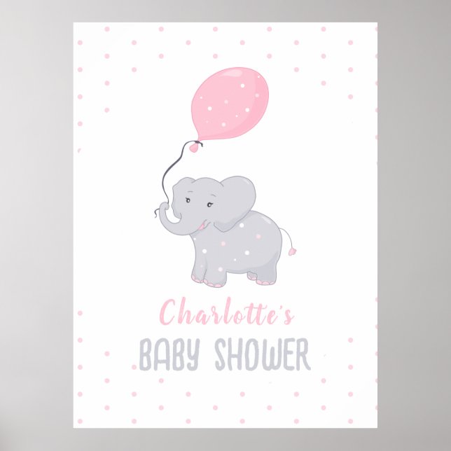 Cute Elephant Baby Shower Girl Poster (Front)
