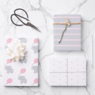 Cute Elephant Baby Shower Girl Wrapping Paper Sheet