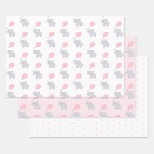 Cute Elephant Baby Shower Girl Wrapping Paper Sheet