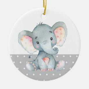 Cute Elephant Baby Shower Gray Ceramic Tree Decoration