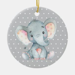 Cute Elephant Baby Shower Gray Ceramic Tree Decoration