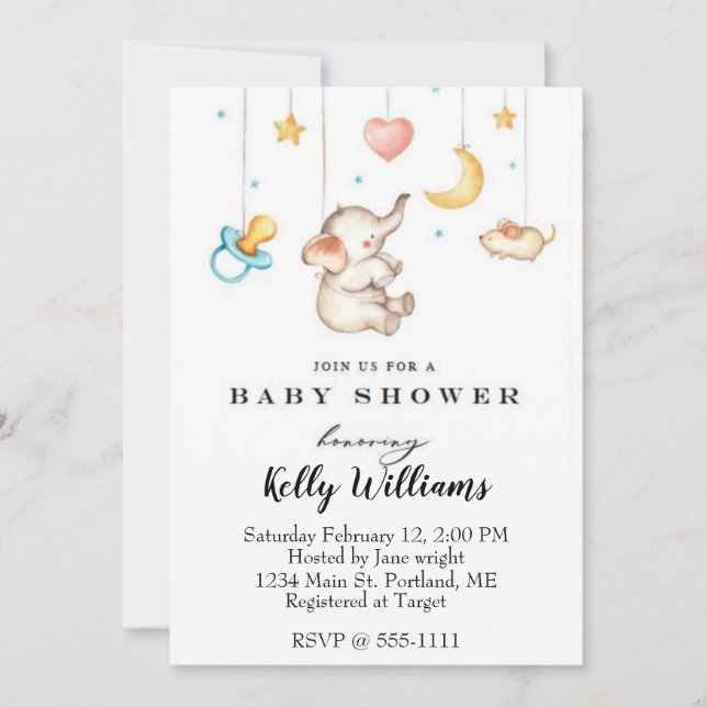 Cute Elephant baby shower Invitation (Front)