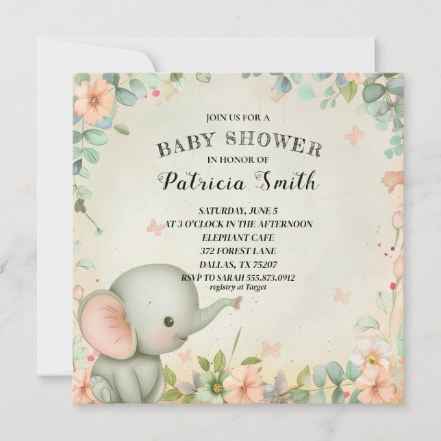 Cute Elephant Baby Shower Invitation (Front)