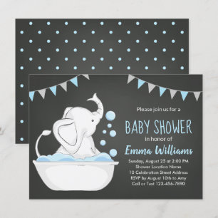 Cute Elephant Baby Shower Invitation for Boy Blue