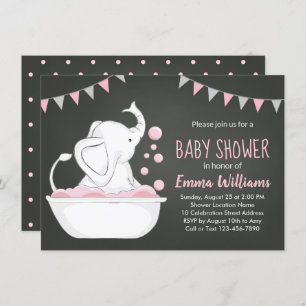 Cute Elephant Baby Shower Invitation for Girl Pink