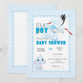 Cute Elephant Baby Shower Invitation. It is a boy Invitation