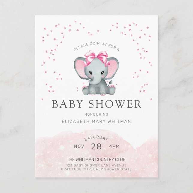 Cute Elephant Baby Shower Invitation Postcard (Front)