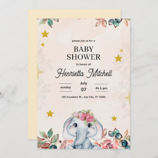 Cute Elephant Baby Shower Invite, Girl Baby Shower Invitation