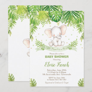 Cute Elephant Baby Shower Jungle Animals Boy Invitation