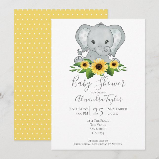 Cute Elephant Baby Shower Personalised Invitation (Front/Back)