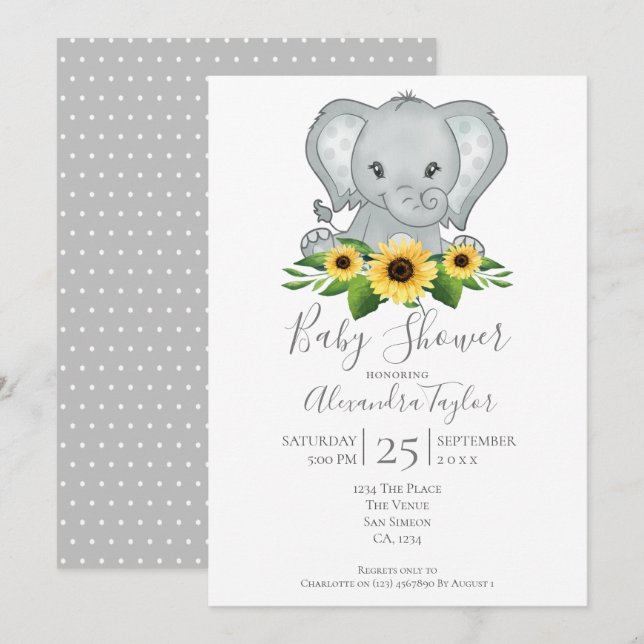 Cute Elephant Baby Shower Personalised Invitation (Front/Back)