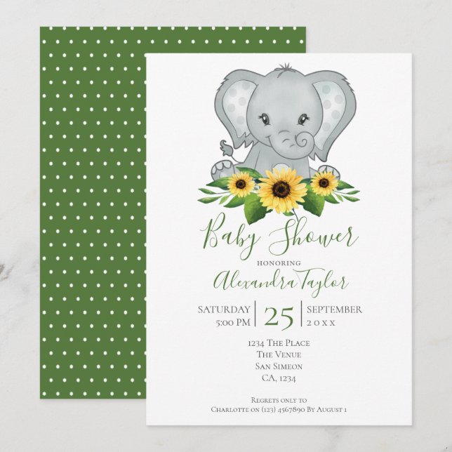 Cute Elephant Baby Shower Personalised Invitation (Front/Back)