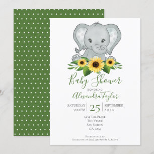 Cute Elephant Baby Shower Personalised Invitation