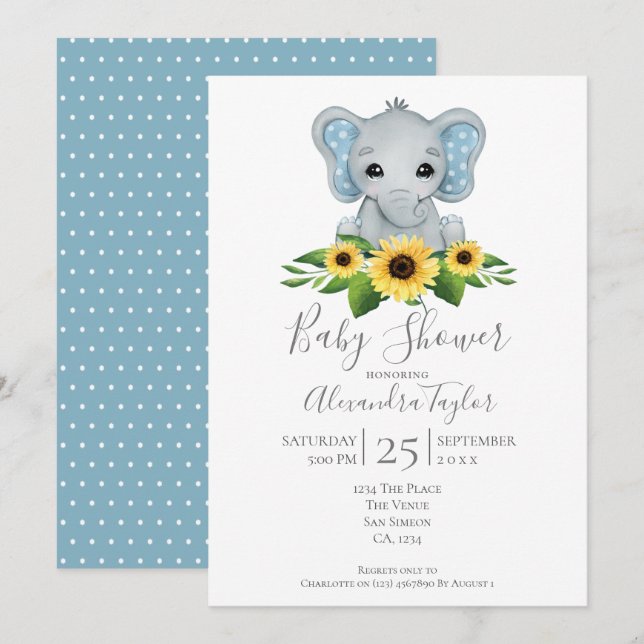 Cute Elephant Baby Shower Personalised Invitation (Front/Back)
