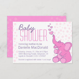 Cute Elephant baby shower pretty pink invitation