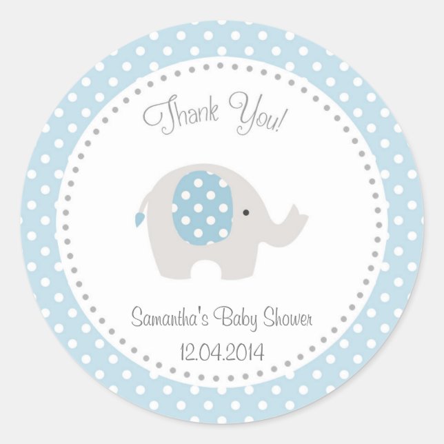 Cute Elephant Baby Shower Sticker Blue (Front)
